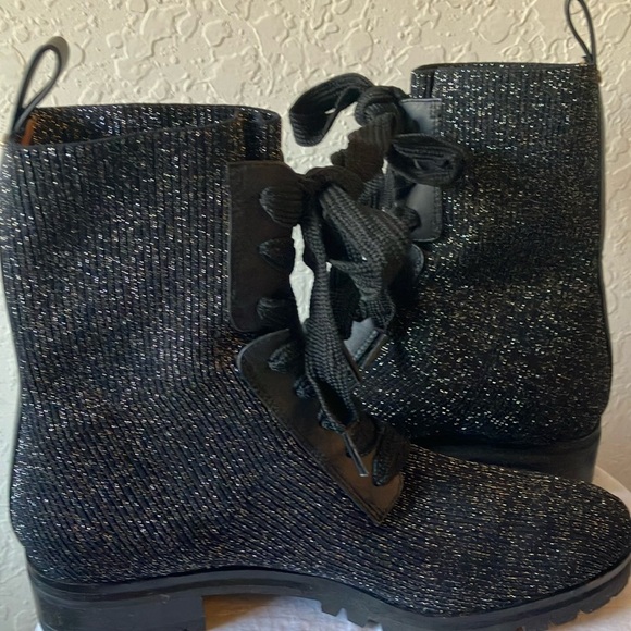 Kate Spade: Merigue Black Glitter Lace-Up Ankle Boots- 8 - Picture 15 of 16